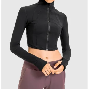 Women's Jacket Outerwear Suit for Fitness Gym Yoga Sport Stretch Slim Coat Jackets Stand-up Collar Windproof Zipper Crop Top